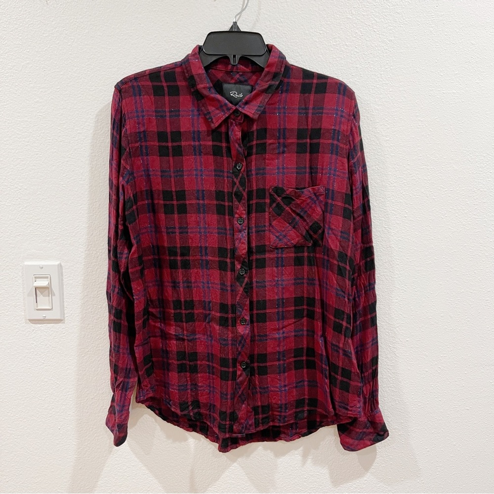Rails Burgundy Plaid sparkle long sleeve button down shirt Sz L